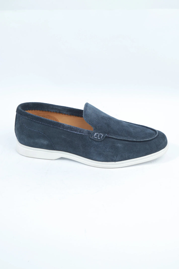 Navy Blue Suede Leather Boat Loafer