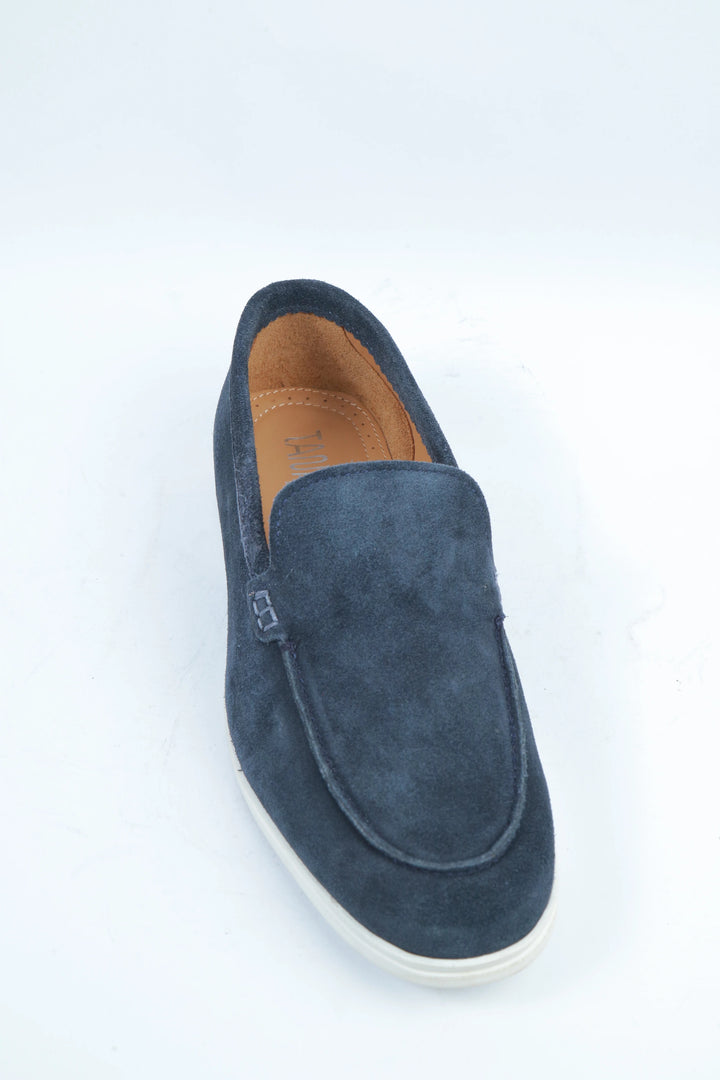 Navy Blue Suede Leather Boat Loafer