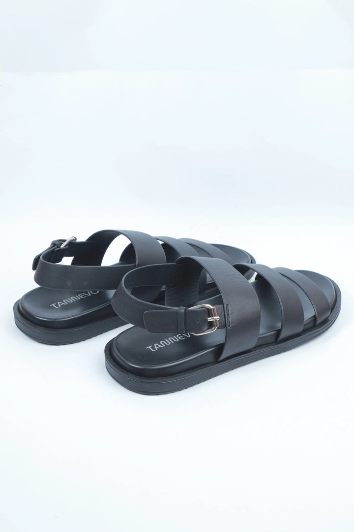 Black Leather Strap Sandal