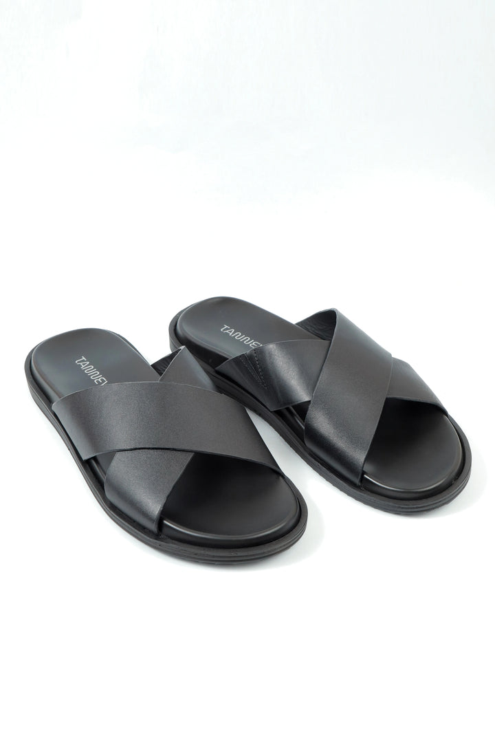Modern Black Leather Slipper