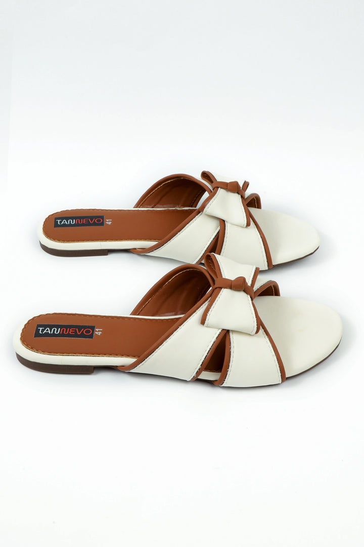 Women's White Bow Strap Flat Slipper