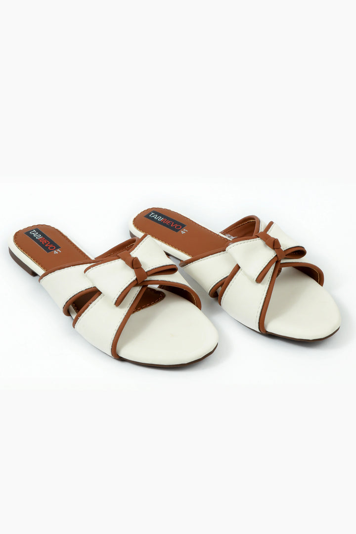 Women's White Bow Strap Flat Slipper