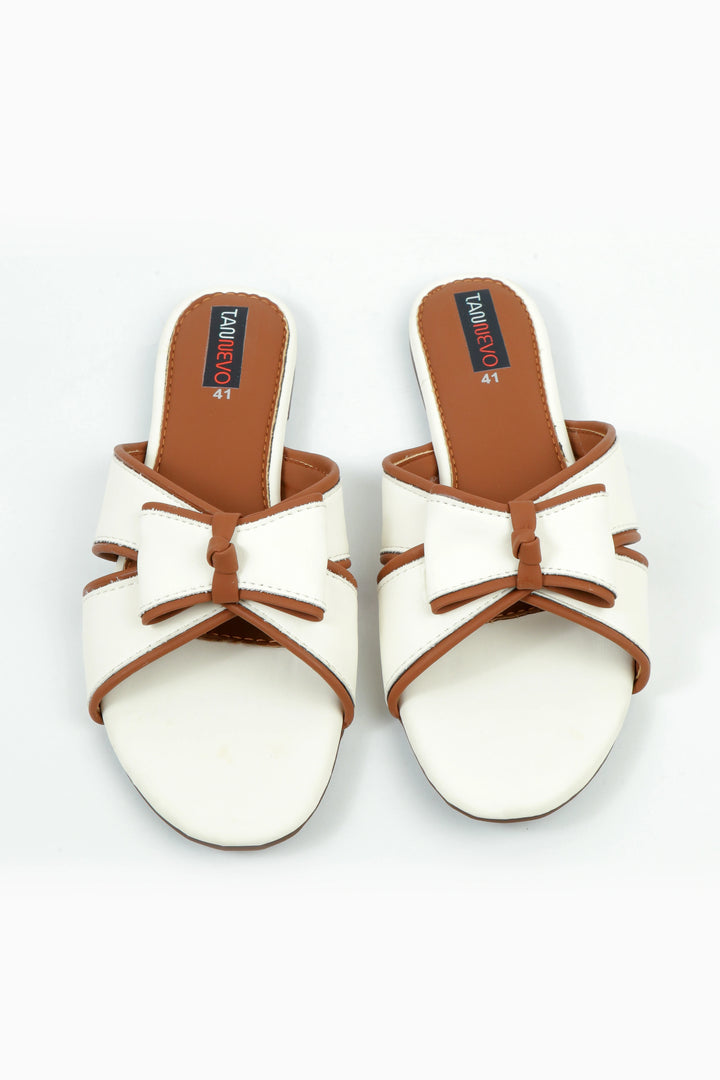 Women's White Bow Strap Flat Slipper