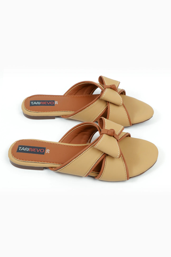 Women's Brown Bow Strap Flat Slipper