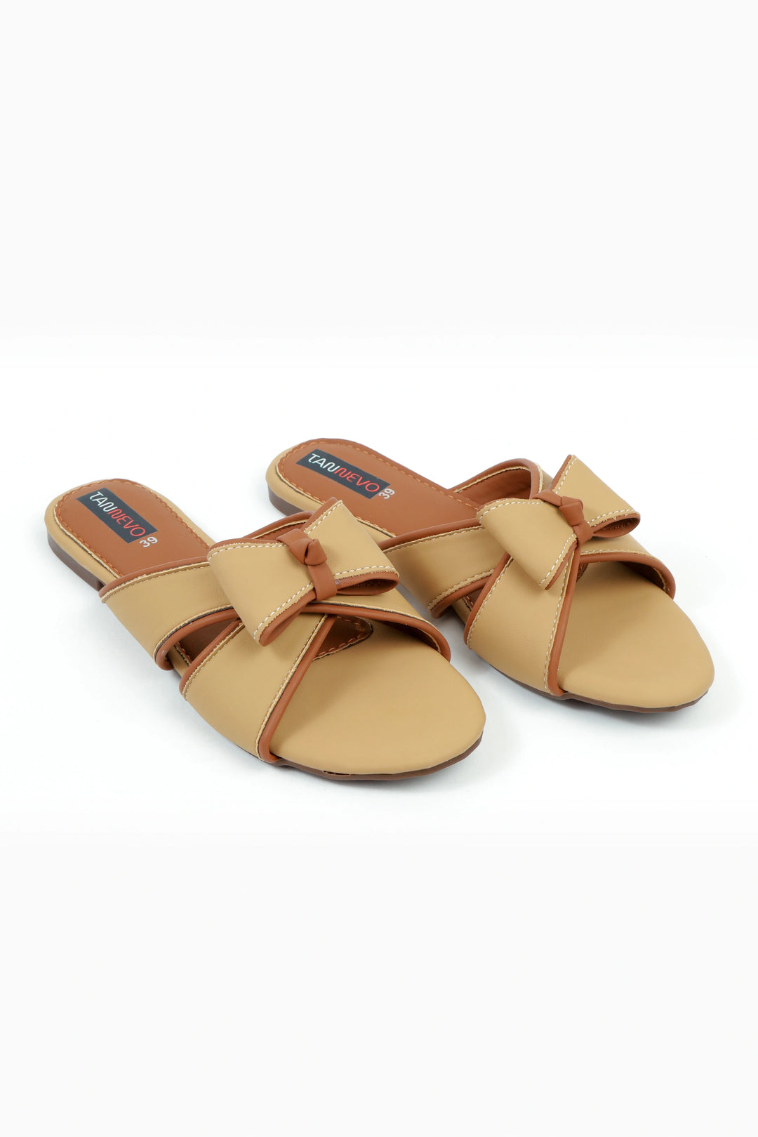 Women's Brown Bow Strap Flat Slipper