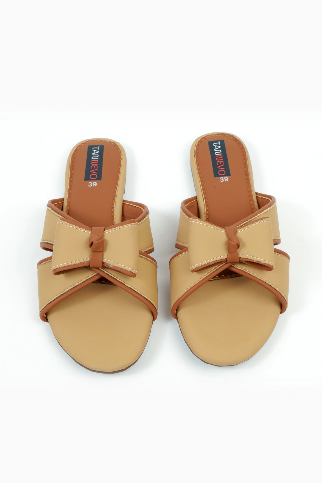 Women's Brown Bow Strap Flat Slipper