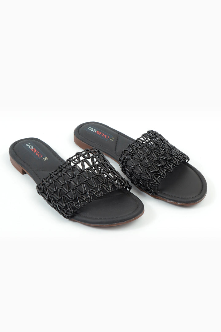 Black Woven Flat Slipper for Women