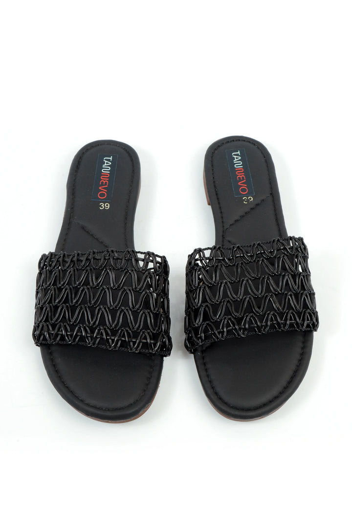 Black Woven Flat Slipper for Women
