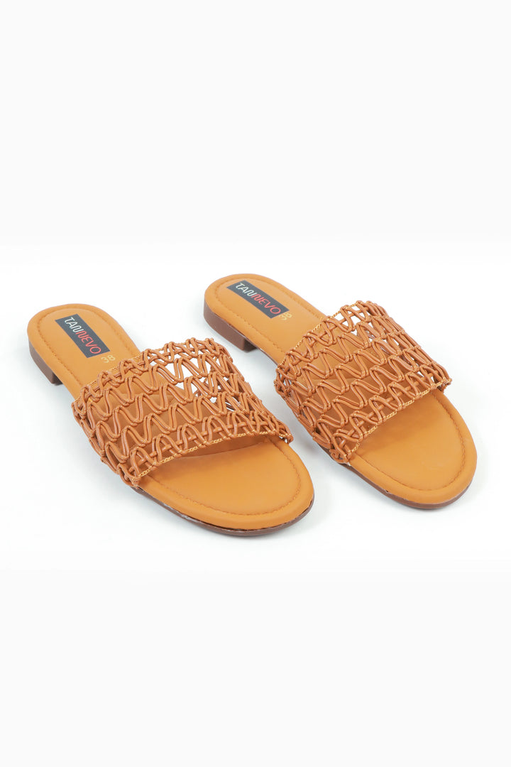 Camel Woven Flat Slipper for Women