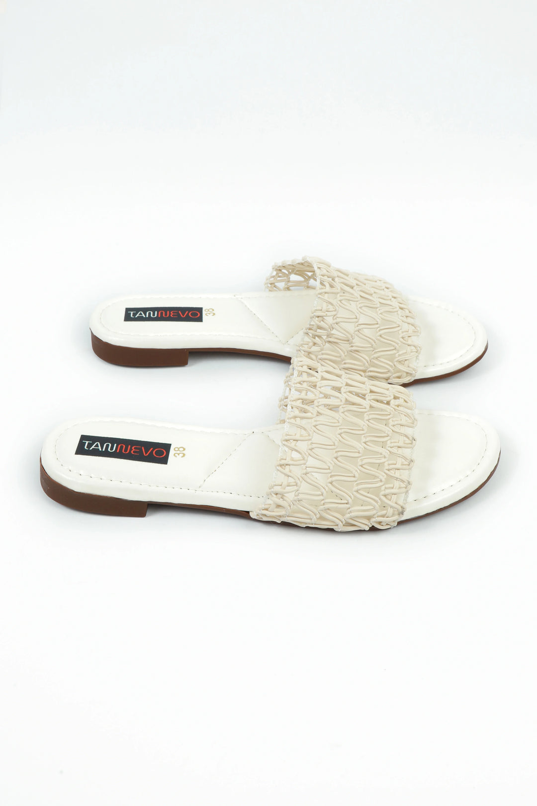White Woven Flat Slipper for Women