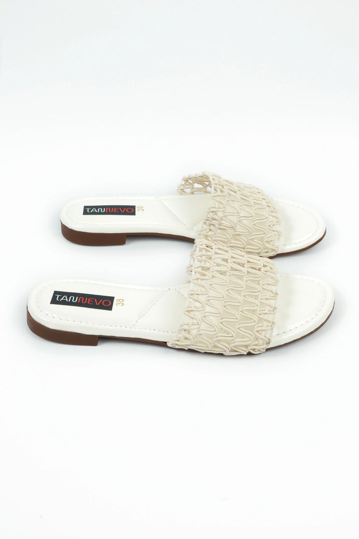 White Woven Flat Slipper for Women