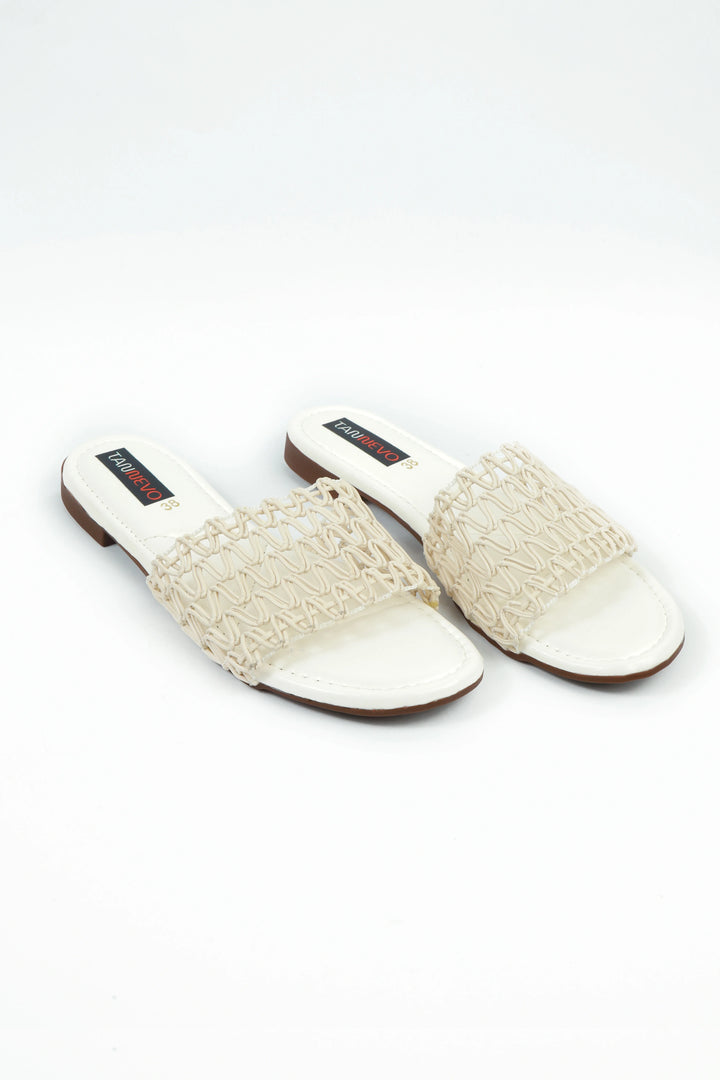 White Woven Flat Slipper for Women
