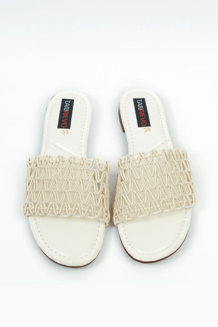 White Woven Flat Slipper for Women