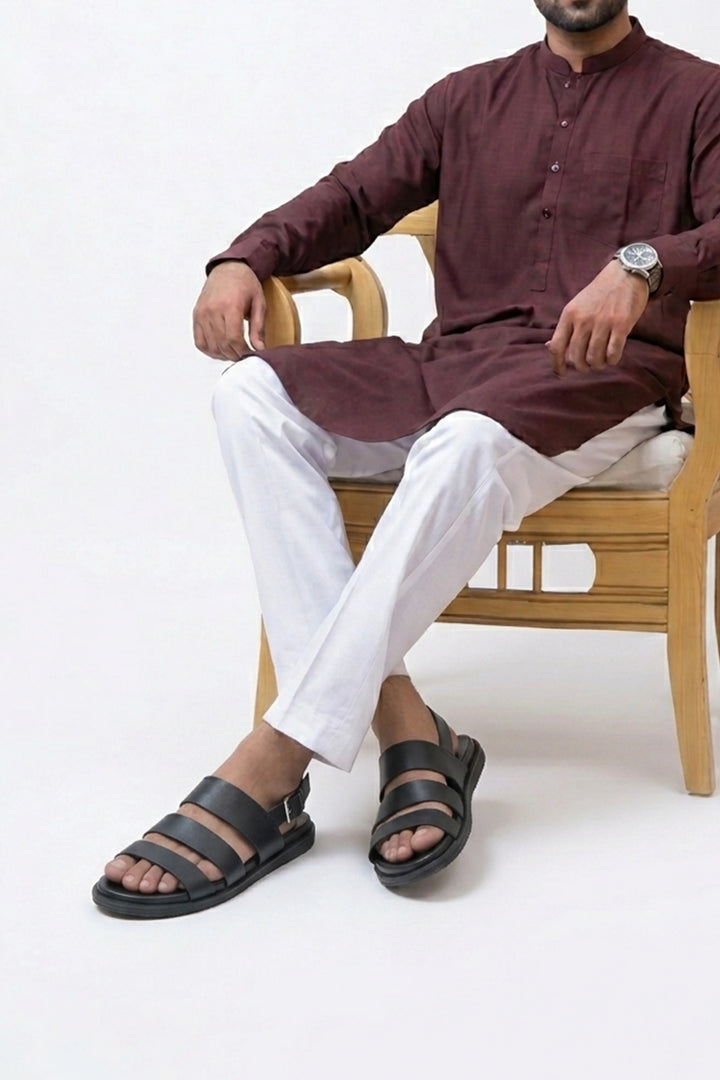 Black Leather Strap Sandal