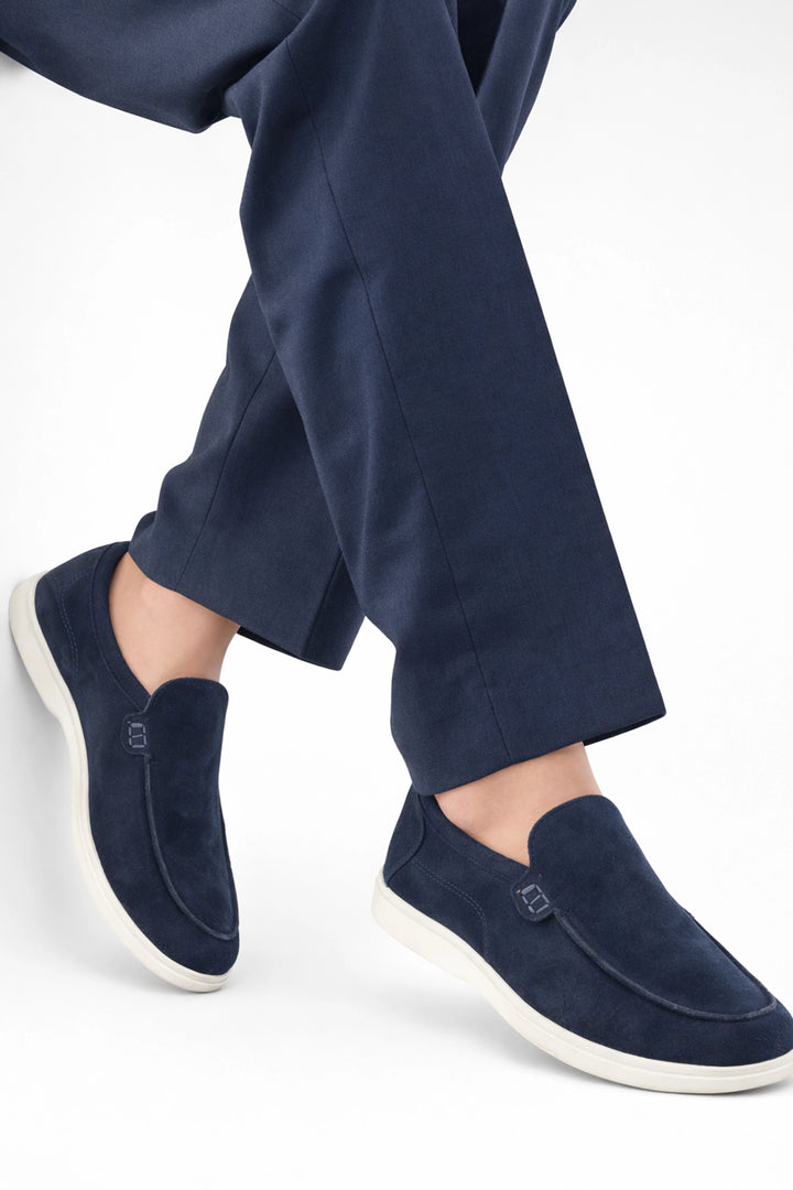Navy Blue Suede Leather Boat Loafer