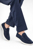 Navy Blue Suede Leather Boat Loafer