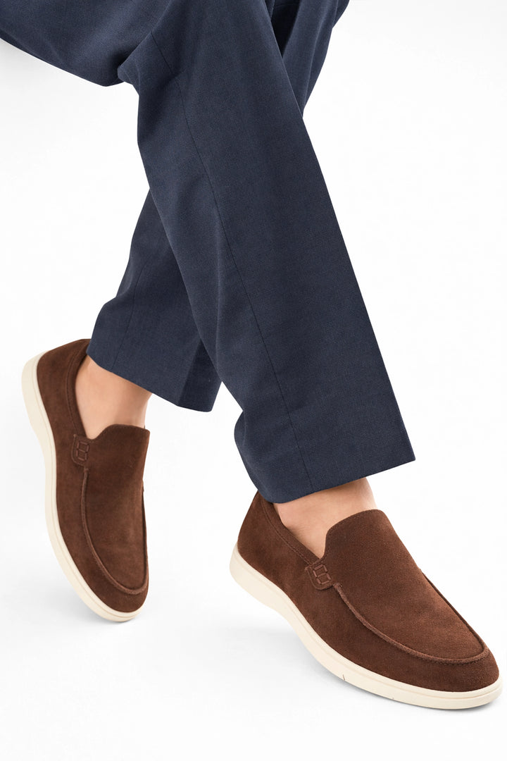 Brown Suede Leather Boat Loafer