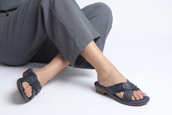 Navy Modern PU Medicated Slipper