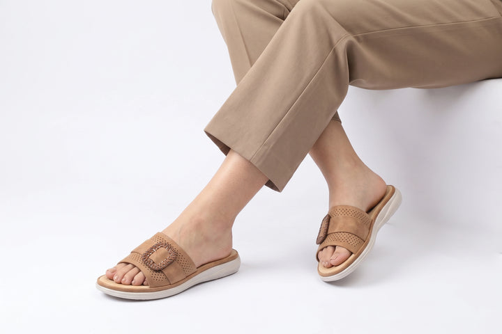 Cream Elegant PU Medicated Slipper