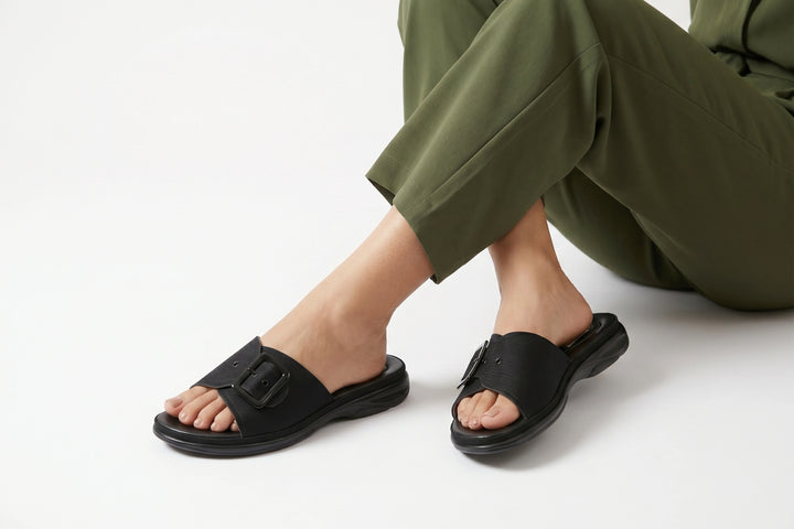 Black Classic PU Medicated Slipper