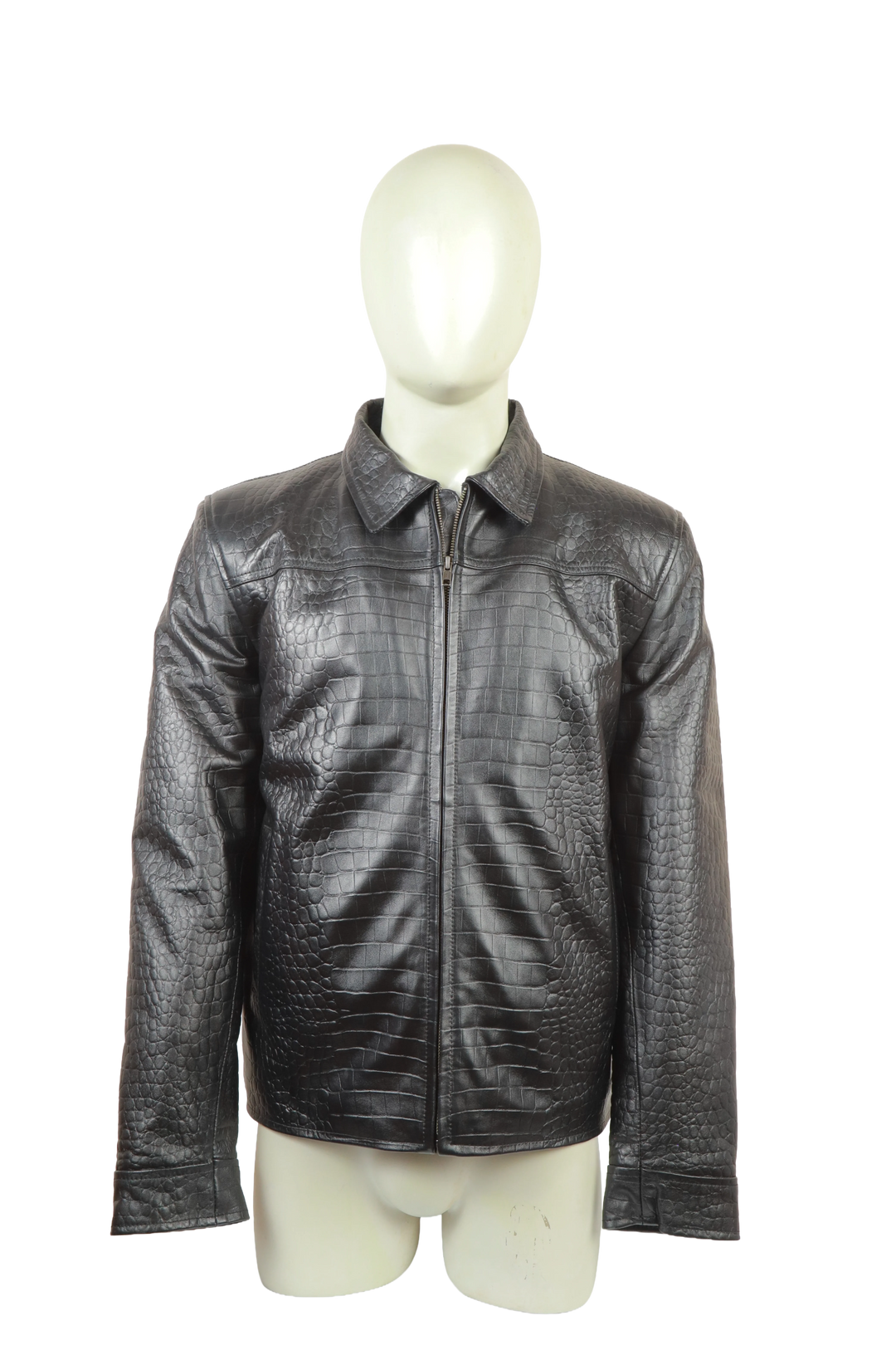 Men's Black Crocodile-Embossed Genuine Leather Jacket