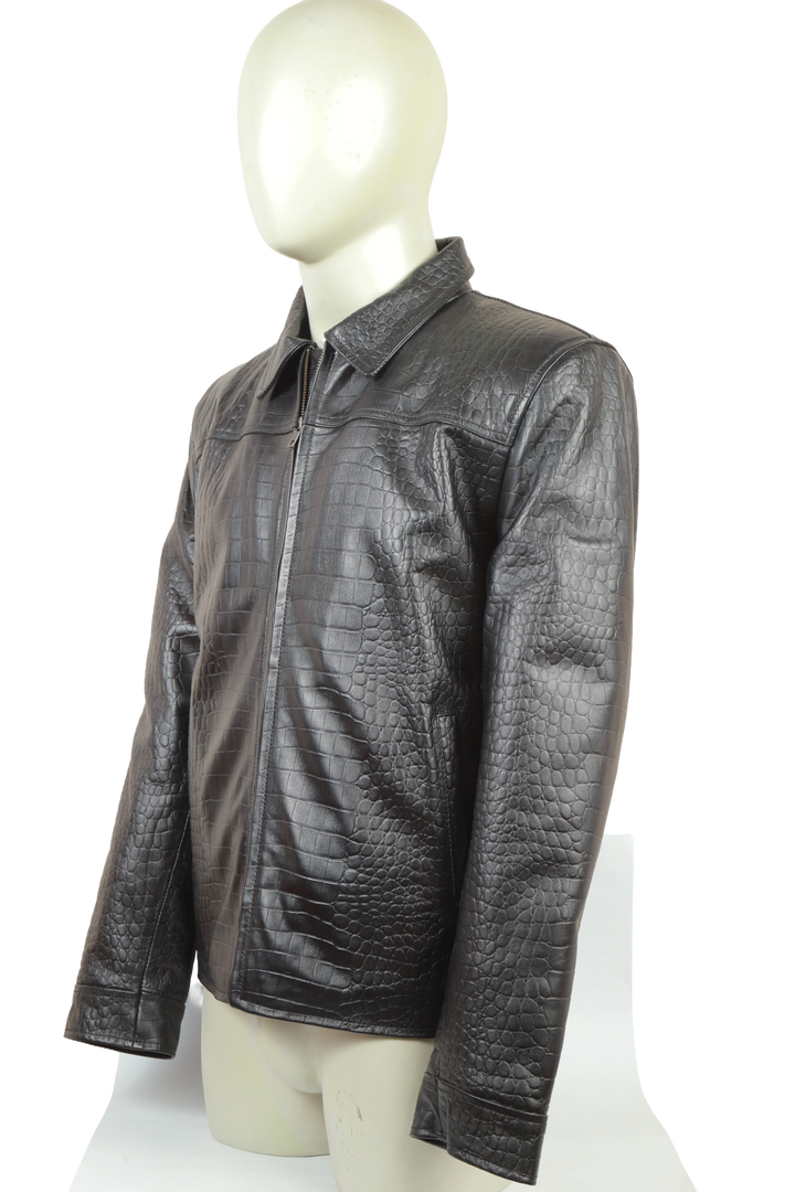 Men's Black Crocodile-Embossed Genuine Leather Jacket