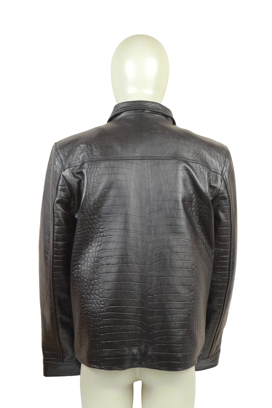 Men's Black Crocodile-Embossed Genuine Leather Jacket