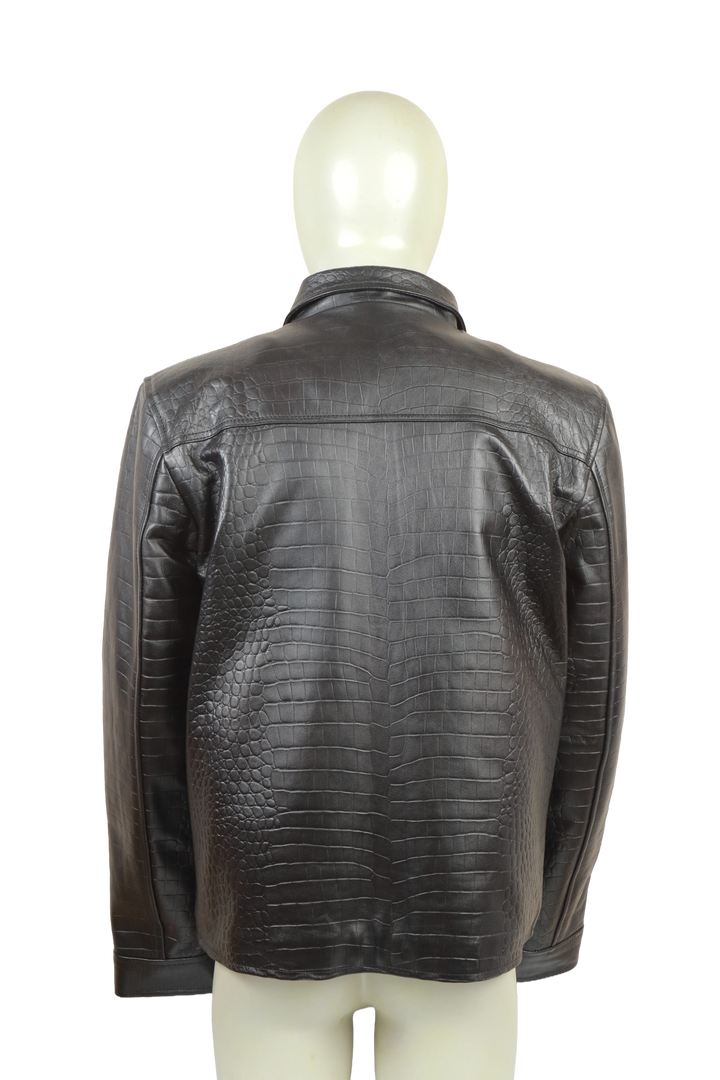 Men's Black Crocodile-Embossed Genuine Leather Jacket