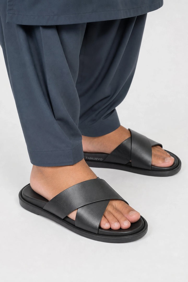 Modern Black Leather Slipper