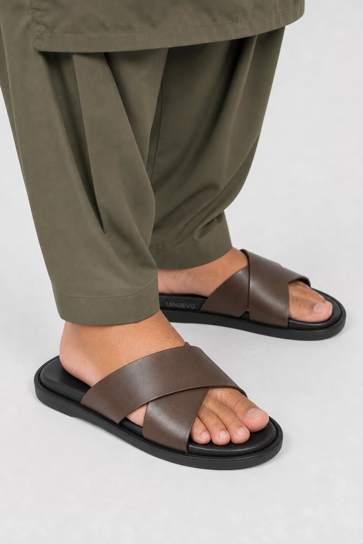Modern Dark Brown Leather Slipper